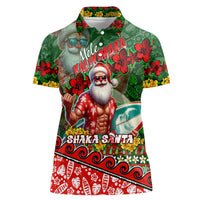 Mele Kalikimaka Shaka Santa Women Polo Shirt Hawaiian Surf Christmas Design with Aloha Spirit DT02 Female Green - Polynesian Pride