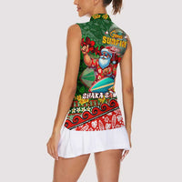 Mele Kalikimaka Shaka Santa Women Sleeveless Polo Shirt Hawaiian Surf Christmas Design with Aloha Spirit DT02 - Polynesian Pride