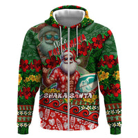 Mele Kalikimaka Shaka Santa Zip Hoodie Hawaiian Surf Christmas Design with Aloha Spirit DT02 Zip Hoodie Green - Polynesian Pride