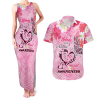 Butterfly Polynesia Breast Cancer Couples Matching Tank Maxi Dress and Hawaiian Shirt Nobody Fights Alone Pink Out Tropical Hibiscus DT02 Pink - Polynesian Pride