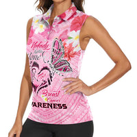 Butterfly Polynesia Breast Cancer Women Sleeveless Polo Shirt Nobody Fights Alone Pink Out Tropical Hibiscus DT02 - Polynesian Pride