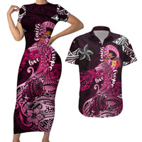 Breast Cancer Mermaid Polynesia Couples Matching Short Sleeve Bodycon Dress and Hawaiian Shirt Faith Hope Love DT02 Pink - Polynesian Pride