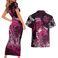 Breast Cancer Mermaid Polynesia Couples Matching Short Sleeve Bodycon Dress and Hawaiian Shirt Faith Hope Love DT02 - Polynesian Pride
