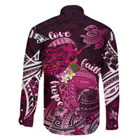 Breast Cancer Mermaid Polynesia Family Matching Off The Shoulder Long Sleeve Dress and Hawaiian Shirt Faith Hope Love DT02 - Polynesian Pride