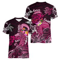Breast Cancer Mermaid Polynesia Women V-Neck T-Shirt Faith Hope Love DT02 - Polynesian Pride