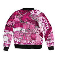 Breast Cancer Awareness Hawaii Bomber Jacket Polynesia Girl Nobody Fights Alone