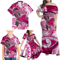 Breast Cancer Awareness Hawaii Family Matching Off Shoulder Maxi Dress and Hawaiian Shirt Polynesia Girl Nobody Fights Alone DT02 - Polynesian Pride