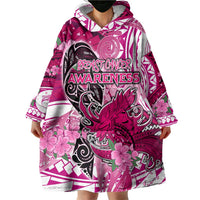 Breast Cancer Awareness Hawaii Wearable Blanket Hoodie Polynesia Girl Nobody Fights Alone