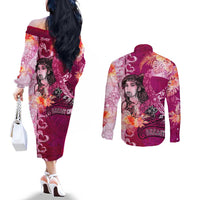 Breast Cancer New Zealand Couples Matching Off The Shoulder Long Sleeve Dress and Long Sleeve Button Shirt Maori Aotearoa Girl Pink Out DT02 - Polynesian Pride