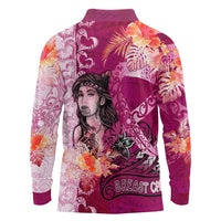 Breast Cancer New Zealand Long Sleeve Polo Shirt Maori Aotearoa Girl Pink Out DT02 - Polynesian Pride