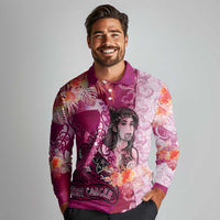 Breast Cancer New Zealand Long Sleeve Polo Shirt Maori Aotearoa Girl Pink Out DT02 - Polynesian Pride