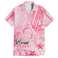 Breast Cancer Awareness Month Family Matching Off Shoulder Short Dress and Hawaiian Shirt Butterfly Polynesia Watercolor Pink