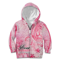 Breast Cancer Awareness Month Kid Hoodie Butterfly Polynesia Watercolor Pink
