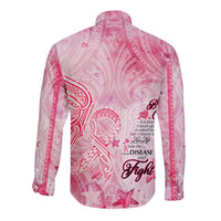 Breast Cancer Awareness Month Long Sleeve Button Shirt Butterfly Polynesia Watercolor Pink