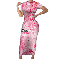 Breast Cancer Awareness Month Short Sleeve Bodycon Dress Butterfly Polynesia Watercolor Pink DT02 Long Dress Pink - Polynesian Pride