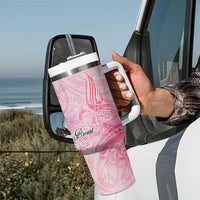 Breast Cancer Awareness Month Tumbler With Handle Butterfly Polynesia Watercolor Pink