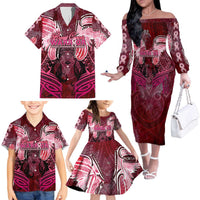 Breast Cancer Warrior Family Matching Off The Shoulder Long Sleeve Dress and Hawaiian Shirt Angel Wings Polynesian Pattern DT02 - Polynesian Pride