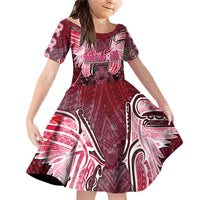 Breast Cancer Warrior Family Matching Off Shoulder Short Dress and Hawaiian Shirt Angel Wings Polynesian Pattern DT02 Daughter's Dress Pink - Polynesian Pride