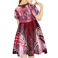 Breast Cancer Warrior Kid Short Sleeve Dress Angel Wings Polynesian Pattern
