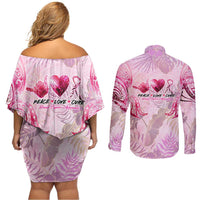Breast Cancer Polynesian Couples Matching Off Shoulder Short Dress and Long Sleeve Button Shirt I Can Do All Things Through Christ
