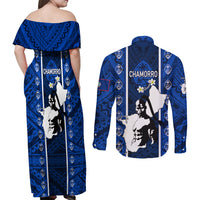 guam-chamorro-warrior-couples-matching-off-shoulder-maxi-dress-and-long-sleeve-button-shirts-traditional-tribal-patterns