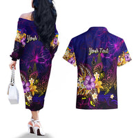 New Caledonia Couples Matching Off The Shoulder Long Sleeve Dress and Hawaiian Shirt Whale Hibiscus Polynesian DT02 - Polynesian Pride