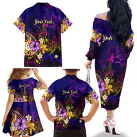 New Caledonia Family Matching Off The Shoulder Long Sleeve Dress and Hawaiian Shirt Whale Hibiscus Polynesian DT02 - Polynesian Pride