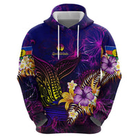 New Caledonia Zip Hoodie Whale Hibiscus Polynesian