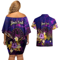 Tahiti French Polynesia Couples Matching Off Shoulder Short Dress and Hawaiian Shirt Whale Hibiscus Polynesian DT02 - Polynesian Pride