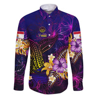 Tahiti French Polynesia Family Matching Tank Maxi Dress and Hawaiian Shirt Whale Hibiscus Polynesian DT02 Dad's Shirt - Long Sleeve Purple - Polynesian Pride