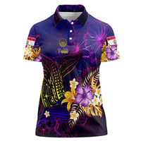 Tahiti French Polynesia Women Polo Shirt Whale Hibiscus Polynesian