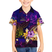 Cook Islands Family Matching Summer Maxi Dress and Hawaiian Shirt Whale Hibiscus Polynesian DT02 Son's Shirt Purple - Polynesian Pride