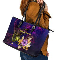Cook Islands Leather Tote Bag Whale Hibiscus Polynesian