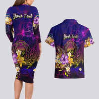 Nauru Couples Matching Long Sleeve Bodycon Dress and Hawaiian Shirt Whale Hibiscus Polynesian DT02 - Polynesian Pride