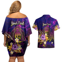 Nauru Couples Matching Off Shoulder Short Dress and Hawaiian Shirt Whale Hibiscus Polynesian