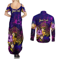 Nauru Couples Matching Summer Maxi Dress and Long Sleeve Button Shirt Whale Hibiscus Polynesian