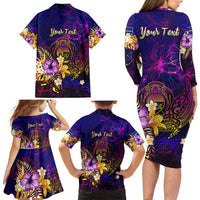 Nauru Family Matching Long Sleeve Bodycon Dress and Hawaiian Shirt Whale Hibiscus Polynesian DT02 - Polynesian Pride