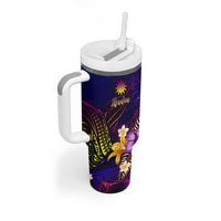 Nauru Tumbler With Handle Whale Hibiscus Polynesian