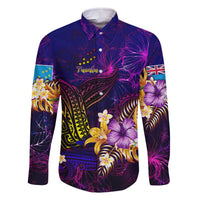 Tuvalu Family Matching Off The Shoulder Long Sleeve Dress and Hawaiian Shirt Whale Hibiscus Polynesian DT02 Dad's Shirt - Long Sleeve Purple - Polynesian Pride