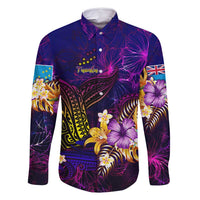 Tuvalu Family Matching Summer Maxi Dress and Hawaiian Shirt Whale Hibiscus Polynesian DT02 Dad's Shirt - Long Sleeve Purple - Polynesian Pride