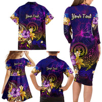 Northern Mariana Islands Family Matching Long Sleeve Bodycon Dress and Hawaiian Shirt Whale Hibiscus Polynesian DT02 - Polynesian Pride