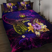 Northern Mariana Islands Quilt Bed Set Whale Hibiscus Polynesian DT02 Purple - Polynesian Pride