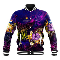 Marshall Islands Baseball Jacket Whale Hibiscus Polynesian