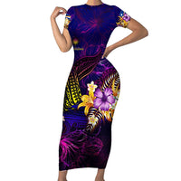 Marshall Islands Family Matching Short Sleeve Bodycon Dress and Hawaiian Shirt Whale Hibiscus Polynesian DT02 Mom's Dress Purple - Polynesian Pride