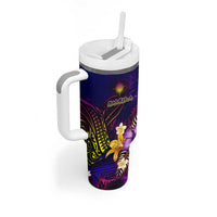 Marshall Islands Tumbler With Handle Whale Hibiscus Polynesian