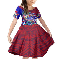 Manu Samoa Rugby 2023 Family Matching Mermaid Dress and Hawaiian Shirt Humpback Whale Hexagon Tribal Tropical Style DT02 Daughter's Dress Blue - Polynesian Pride