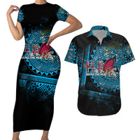 Fiji Rugby Couples Matching Short Sleeve Bodycon Dress and Hawaiian Shirt Bring The Heat DT02 Blue - Polynesian Pride