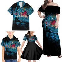 Fiji Rugby Family Matching Off Shoulder Maxi Dress and Hawaiian Shirt Bring The Heat DT02 - Polynesian Pride