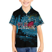 Fiji Rugby Family Matching Off Shoulder Short Dress and Hawaiian Shirt Bring The Heat DT02 Son's Shirt Blue - Polynesian Pride