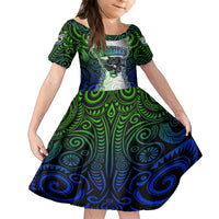 Personalised New Zealand Warriors Family Matching Off Shoulder Long Sleeve Dress and Hawaiian Shirt Maori Silver Fern Green DT02 Daughter's Dress Green - Polynesian Pride
